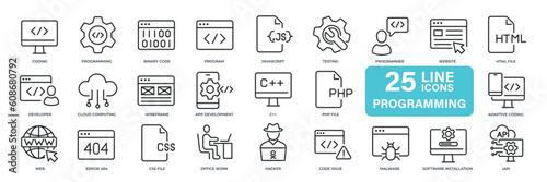 Programming coding thin line icons. Editable stroke. For website marketing design, logo, app, template, ui, etc. Vector illustration.