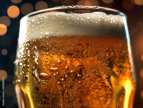 close-up of a proper ice cold pint of beer, generative ai