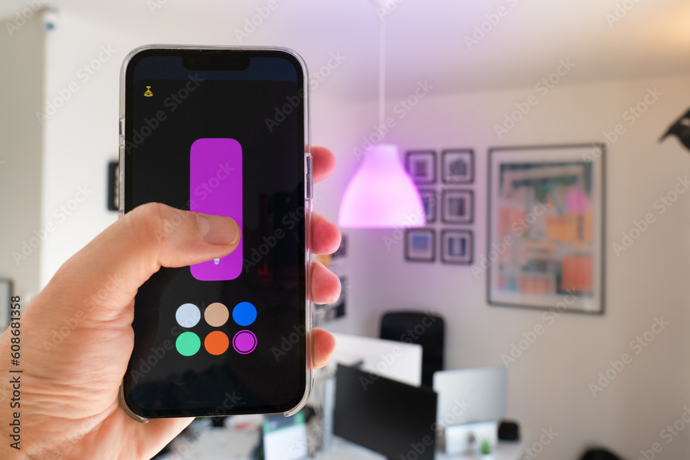 Smart home. Remote control of the light with a smartphone. Setting the color of the lights. Internet of things. Smart home. Remote control of the light with a smartphone. Setting the color of the lights. Internet of things.
