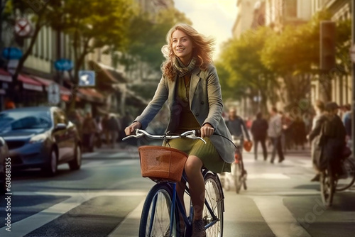 Modern woman riding a trking bike. AI generativ