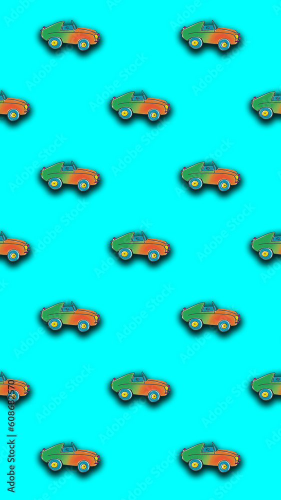 Seamless pattern with the image of a painted car. A template for superimposing something on top of something. Vertical image.