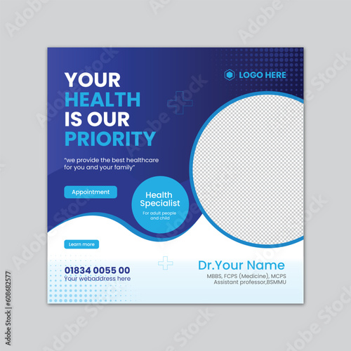 Vector healthcare consultant banner or square flyer for social media post template