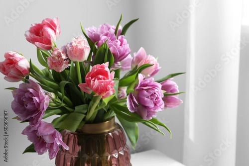Wallpaper Mural Beautiful bouquet of colorful tulip flowers indoors, closeup. Space for text Torontodigital.ca