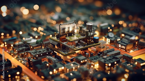 Abstract tiny city made from electrical components with tilt-shift look