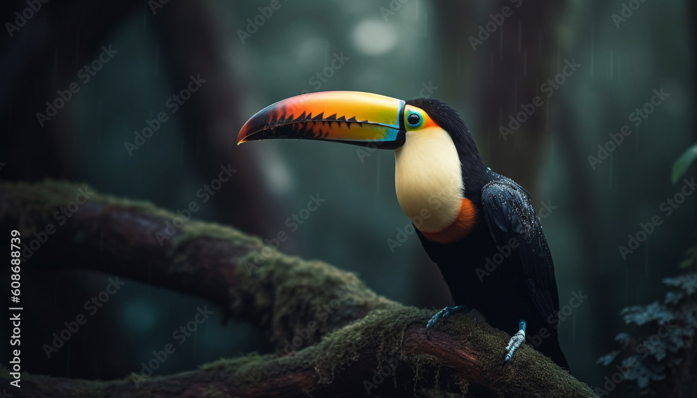 The vibrant horned toucan perching on a branch in Amazon generated by AI The vibrant horned toucan perching on a branch in Amazon generated by AI