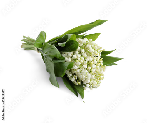 Beautiful lily of the valley bouquet on white background