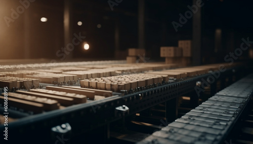 Steel equipment stack in warehouse for fast shipping and manufacturing generated by AI