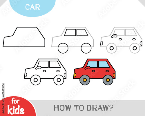 How to draw Car for children. Step by step drawing tutorial