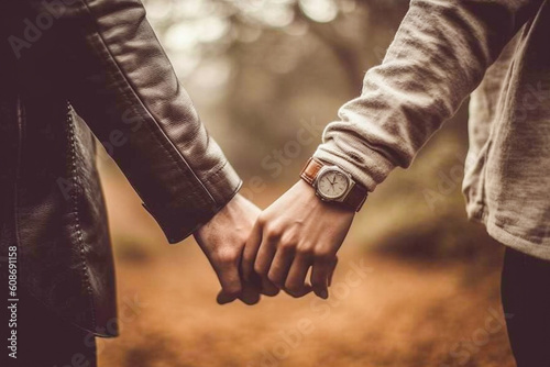 Gay couple in public created with Generative AI technology