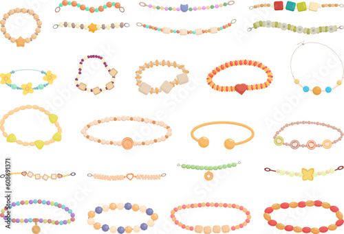 Fotografia Kids bracelets icons set cartoon vector