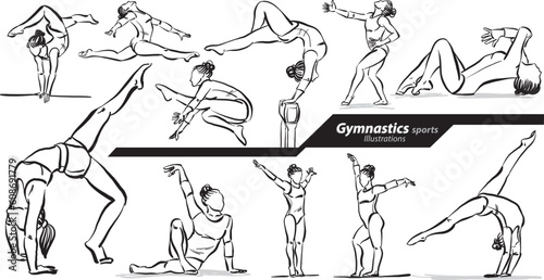 Gymnastics sports profession work doodle design drawing vector illustration