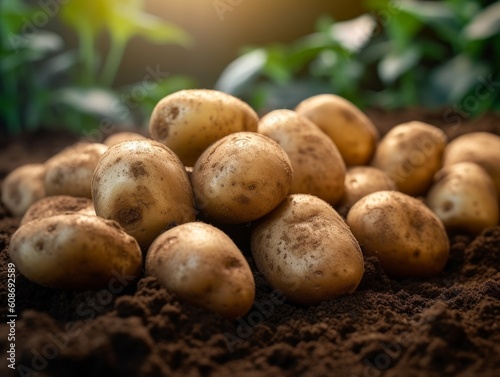 potatoes freshly dug from the soil with dirt still on them