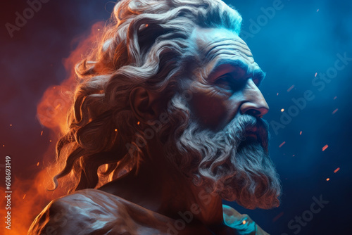 Zeus. The king of the gods the ruler of mount Olympus and the god of the sky and thunder. Generative AI