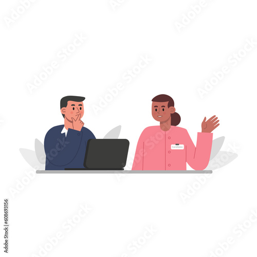 Employer is considering whether to hire applicant. Employee of personnel department listens to candidate for vacancy. Individual job interview. Live meeting, final stage