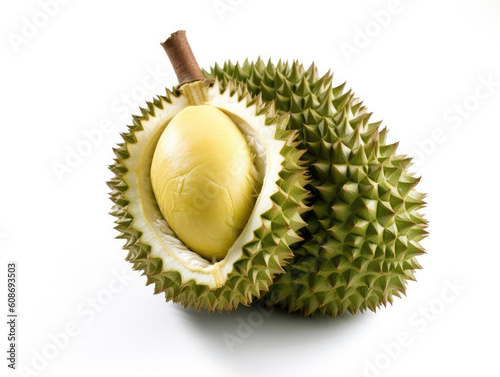 Fresh durian fruit on white background