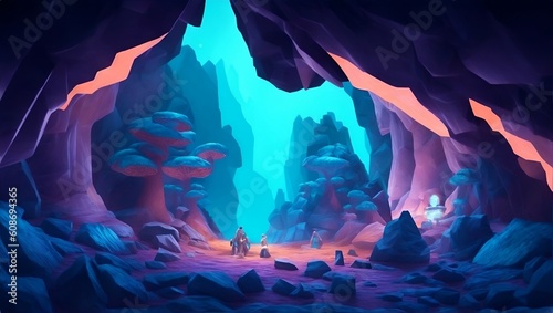 Underwater wolrd, hidden cave illustration. Vector Art Style. generative ai