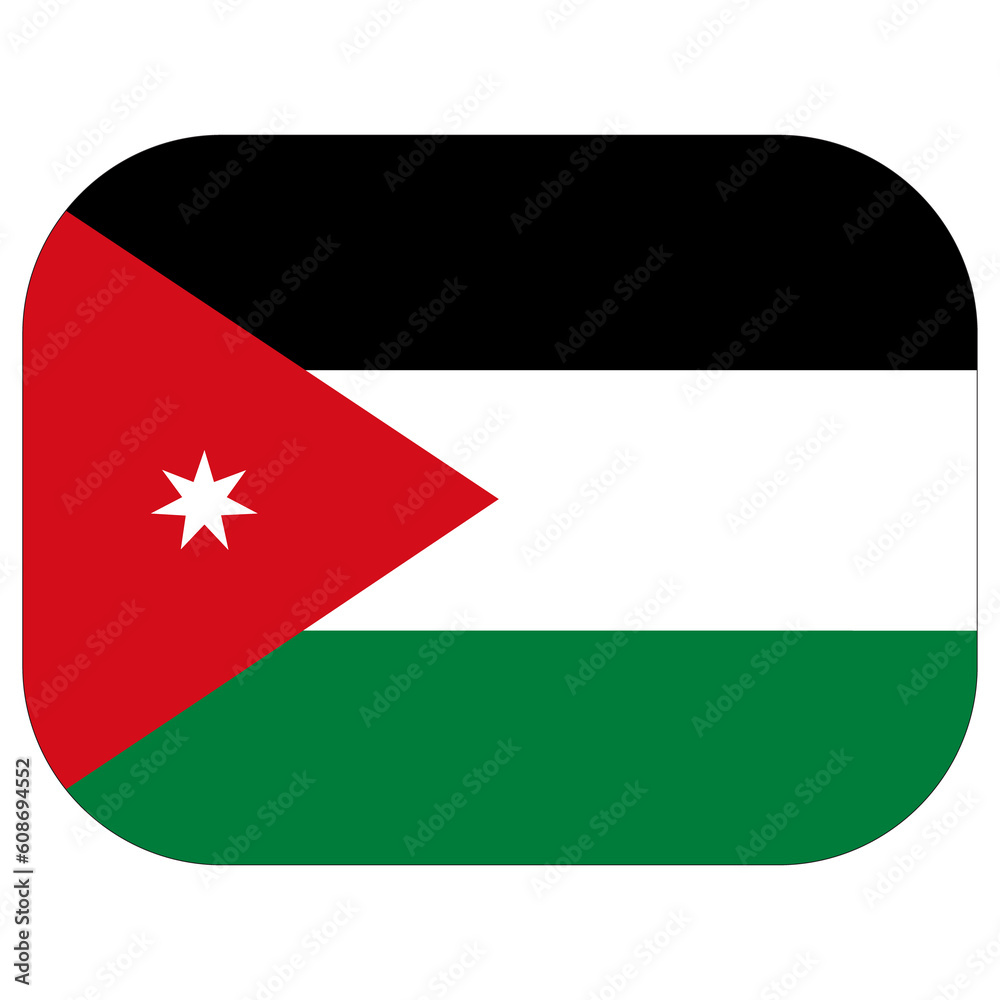 Jordan flag in shape. Flag of Jordan in the shape Jordan flag in shape. Flag of Jordan in the shape