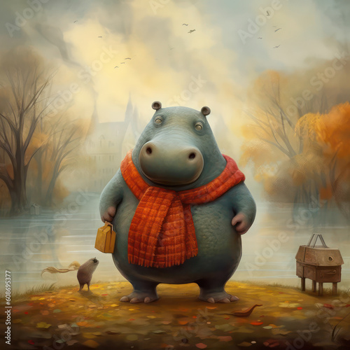 Cute Hippopotamus, Childrens Book Illustration, Generative AI