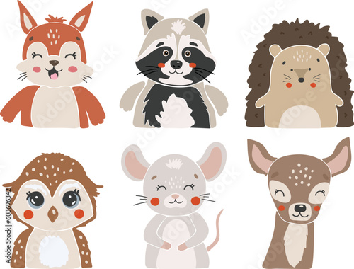 Forest animals isolted vector  Cute Animals collection  Forest Clipart  Portrait animal vector  Baby animal elements set