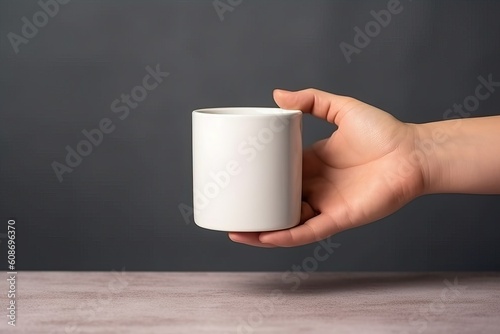 Hand Holding a Blank Ceramic Mug or Cup, Ideal for Custom Branding or Logo Placement - Coffee Branding, Drinkware Mockup, Corporate Identity Concept