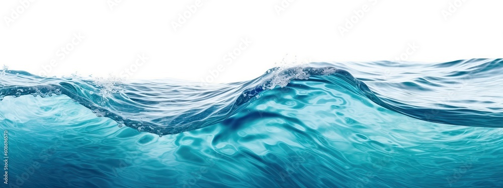 Beautiful textured turquoise sea natural wave close-up, isolated on white background