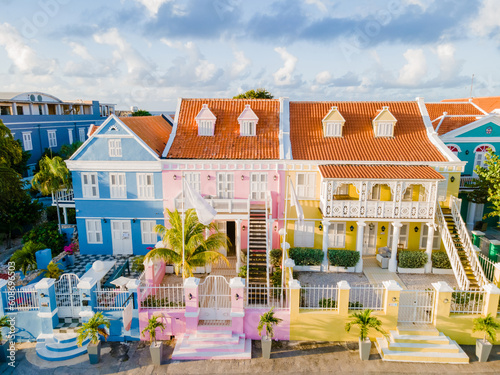 Willemstad Pietermaai Curacao, colorful buildings around Willemstad Punda and Otrobanda, multicolored homes Curacao Caribean Island during summer