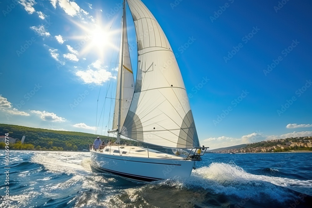 Fototapeta premium Sailing yacht race. Yachting regatta on ocean (Ai generated)