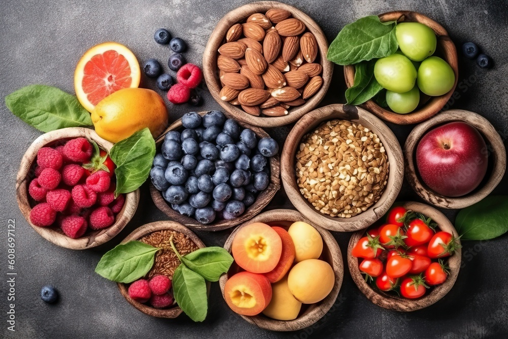 Fruit and berry, healthy food for heart life concept (Ai generated) Fruit and berry, healthy food for heart life concept (Ai generated)