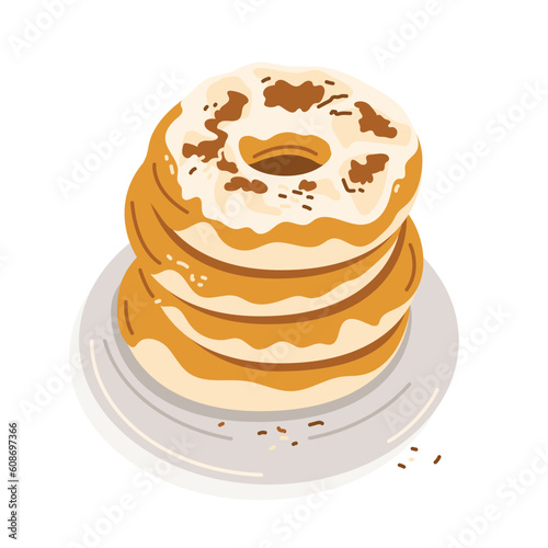Creme brûlée bagel, flat style, vector illustration