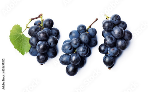 Bunch of Blue grapes isolated on white or black background with leaves. Generative Ai.
