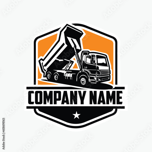 Premium Dump Truck Company Emblem Logo Vector Art Isolated. Tipper Truck Logo Template Vector Art