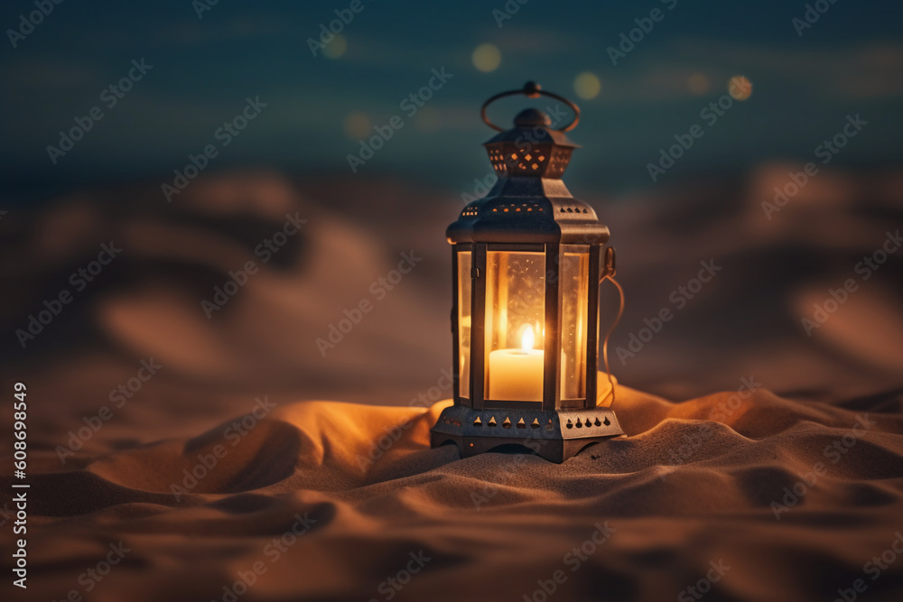 A lantern, surrounded by sands. AI generative