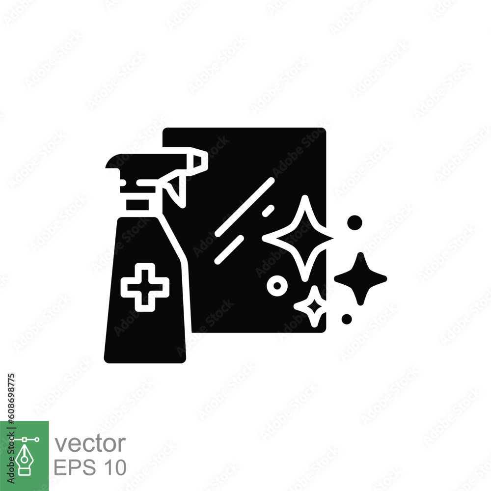 Sanitizing surface icon. Simple solid style. Antibacterial spray, disinfection surface, easy cleaning concept. Black silhouette, glyph symbol. Vector illustration isolated on white background. EPS 10. Sanitizing surface icon. Simple solid style. Antibacterial spray, disinfection surface, easy cleaning concept. Black silhouette, glyph symbol. Vector illustration isolated on white background. EPS 10.