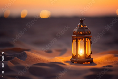 A lantern, surrounded by sands. AI generative