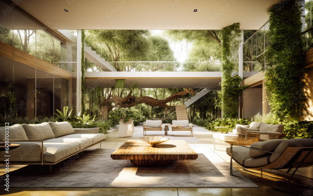 Image showcasing Luxury sustainable green living solution. Eco-friendly houseing ...