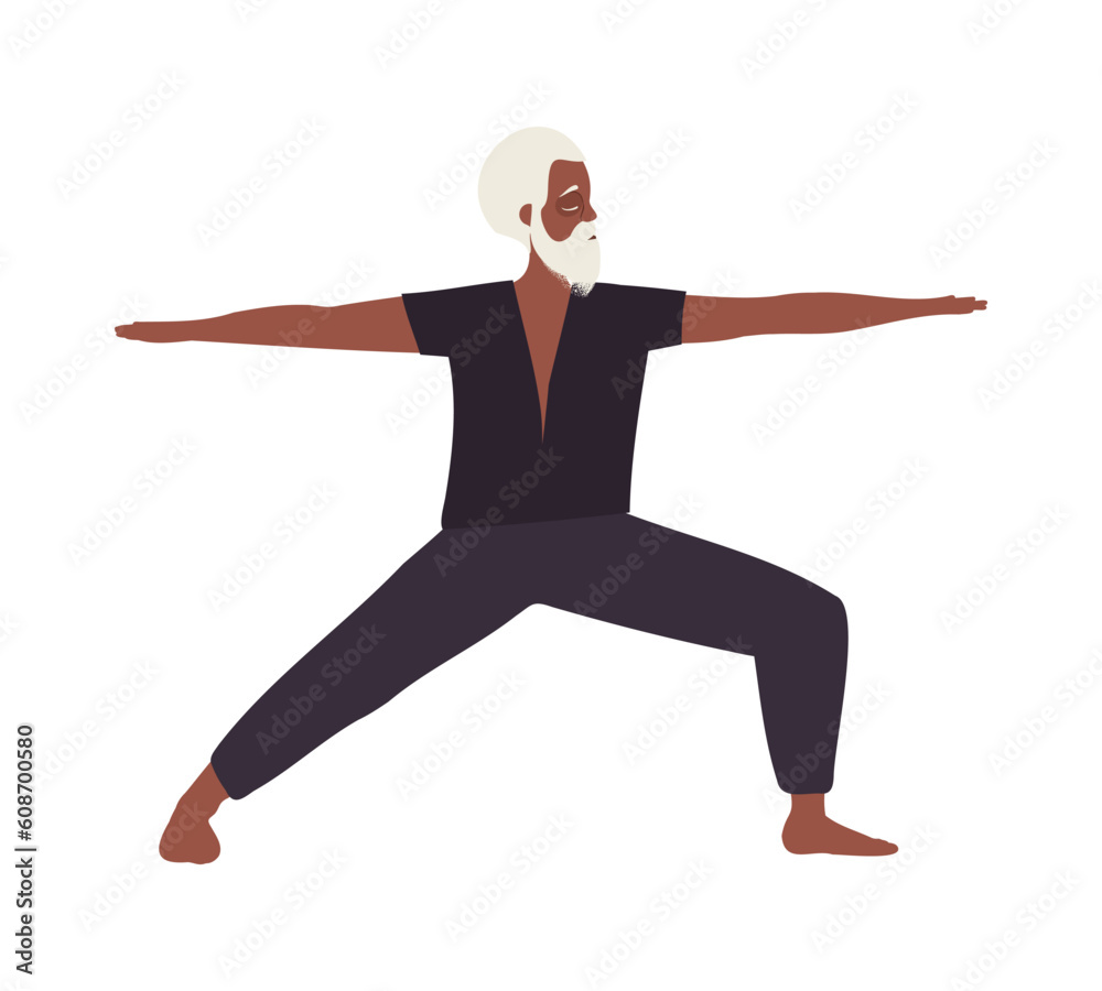 Senior old black man doing yoga pose