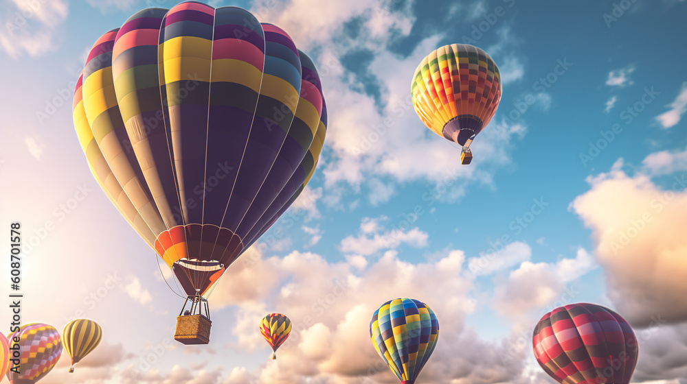 Obraz premium A group of hot air balloons flying in the sky. Generative AI.