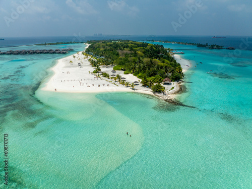Aerial View, Maldives, North Malé Atoll, Indian Ocean, Lankanfushi, Paradise Island with Water Bungalows photo