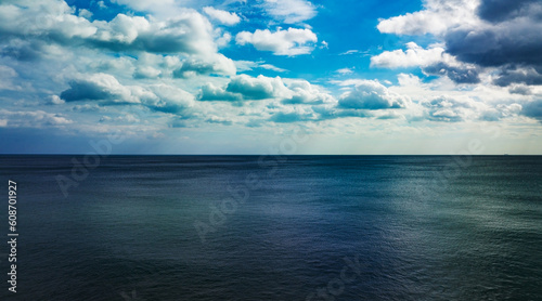 Colorful sky dramatic majestic scenery Sky with Amazing clouds and waves in sunny sky blue sea light cloud background