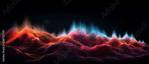 flow of digital data as a series of luminescent waves, pulsating and rippling photo
