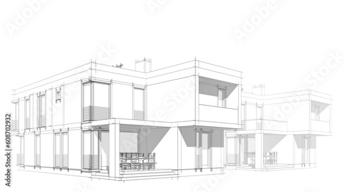 Architectural drawing of a house 3d illustration 