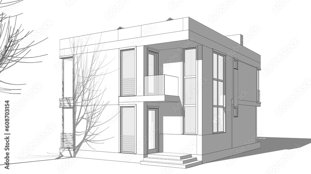 Architectural drawing of a house 3d illustration Architectural drawing of a house 3d illustration