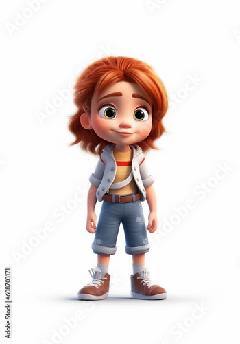 Cute redhead girl character on white background