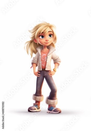 Сharacter of a blonde girl is stylishly dressed. on a white background