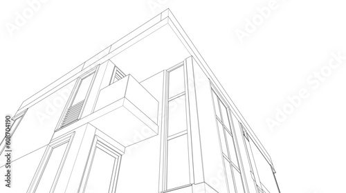 Architectural drawing of a house 3d illustration 