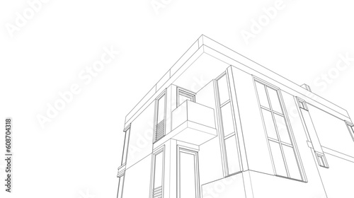 Architectural drawing of a house 3d illustration 