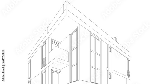 Architectural drawing of a house 3d illustration 