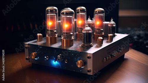 3D Valve amplifier with glowing vacuum tubes
