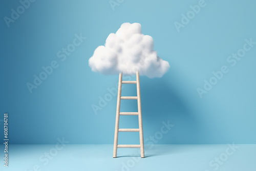 Surreal scene of a Some stairs to a white cloud. Generative AI photo