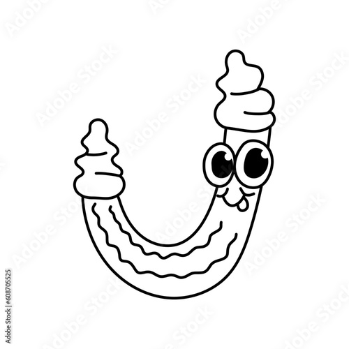 J-cone ice cream. Jipangyi corn pipe Korean snack. Vector outline illustration.
